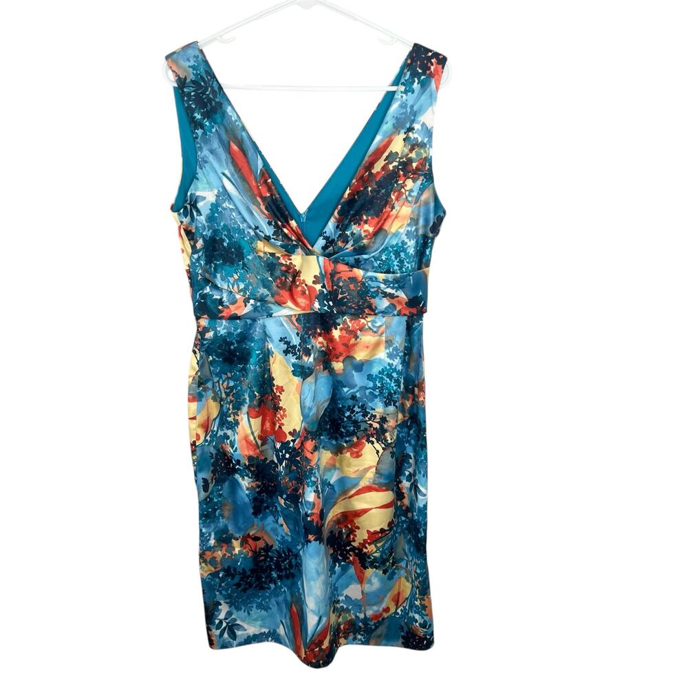Donna Ricco V Neck Sleeveless Blue Multi Color Dress Size 12